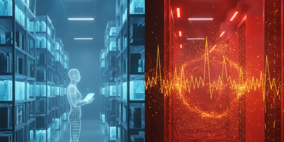 A comparative schematic showing the low-load architecture of a search bar versus the high-frequency write storm of an autonomous AI agent loop.