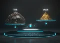 Conceptual illustration of AI agency pricing, contrasting a pile of hourly clock gears (low value) with a single glowing golden diamond (high value).