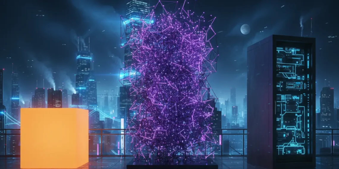 Futuristic digital architect overlooking a glowing blue cyber-city representing Agentic AI Architecture.