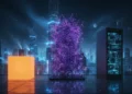 Futuristic digital architect overlooking a glowing blue cyber-city representing Agentic AI Architecture.