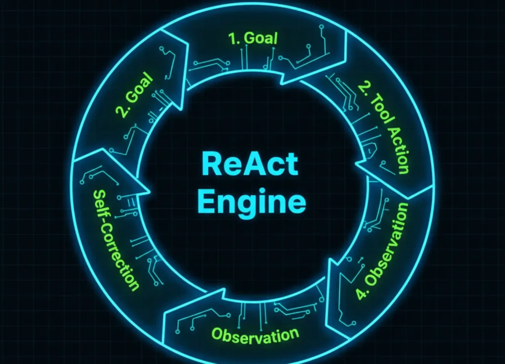 A flowchart diagram illustrating the decision-making process of agentic ai systems including goal setting, planning, and self-correction.