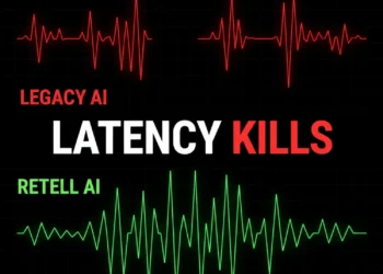 A waveform comparison showing the latency gap between standard voice AI and optimized Retell AI/Vapi streams.