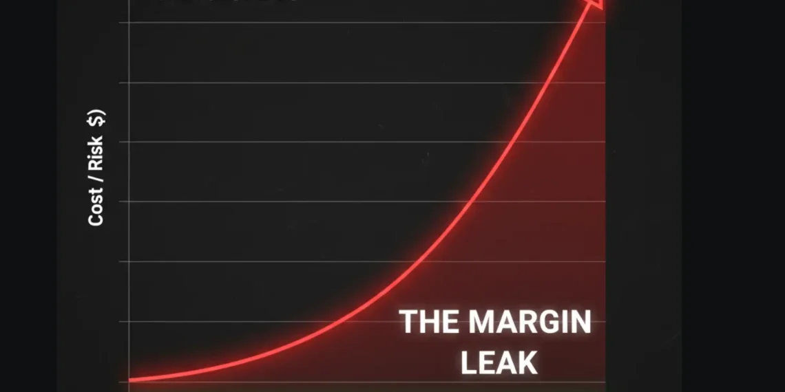 A line graph comparing the exponential cost of Zapier scaling versus the flat, low cost of self-hosted n8n infrastructure over time/volume.