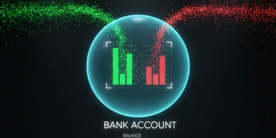 A futuristic holographic financial dashboard showing a "Live P&L" powered by Stripe to Xero automation, contrasting with a pile of manual receipts.
