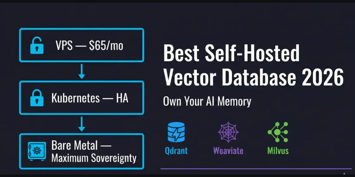 Best self-hosted vector database 2026 architect's guide showing Qdrant Weaviate and Milvus deployment tiers across VPS bare metal and Kubernetes infrastructure for privacy-first AI