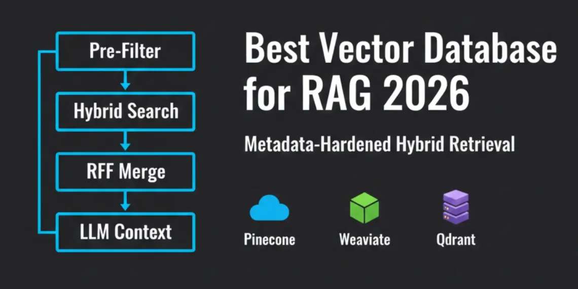 Best vector database for RAG 2026 architect's guide showing metadata filtering hybrid search and multi-tenant isolation for production RAG deployments