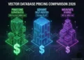 Vector Database Pricing Comparison 2026 — TCO architecture showing cost tiers for Pinecone Serverless, Qdrant self-hosted, and Weaviate on dark background