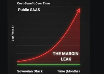 A line graph comparing the exponential cost of Zapier scaling versus the flat, low cost of self-hosted n8n infrastructure over time/volume.