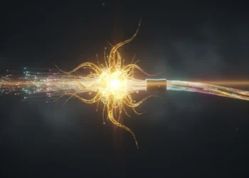 A 3D illustration representing what is a webhook, showing a digital nervous system transmitting a signal instantly versus a slow polling loop.