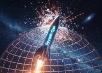 A conceptual illustration showing a glass ceiling breaking as a business migrates from Zapier to scalable alternatives like n8n or Make.