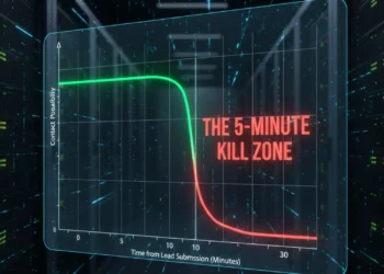 A graph showing lead conversion rates dropping by 900% after 5 minutes without AI intervention.